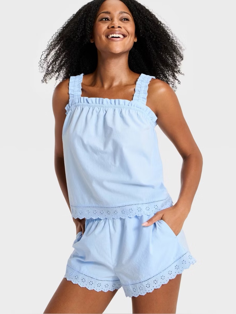 Auden Women's Cotton Blend Eyelet Tank Top and Shorts Pajama Set